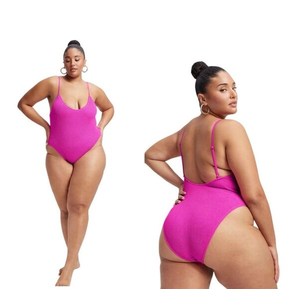 NWT Good American Swim Good Always Fits One Piece Hawaiian Pink 5/6 2X-3X - Picture 1 of 11